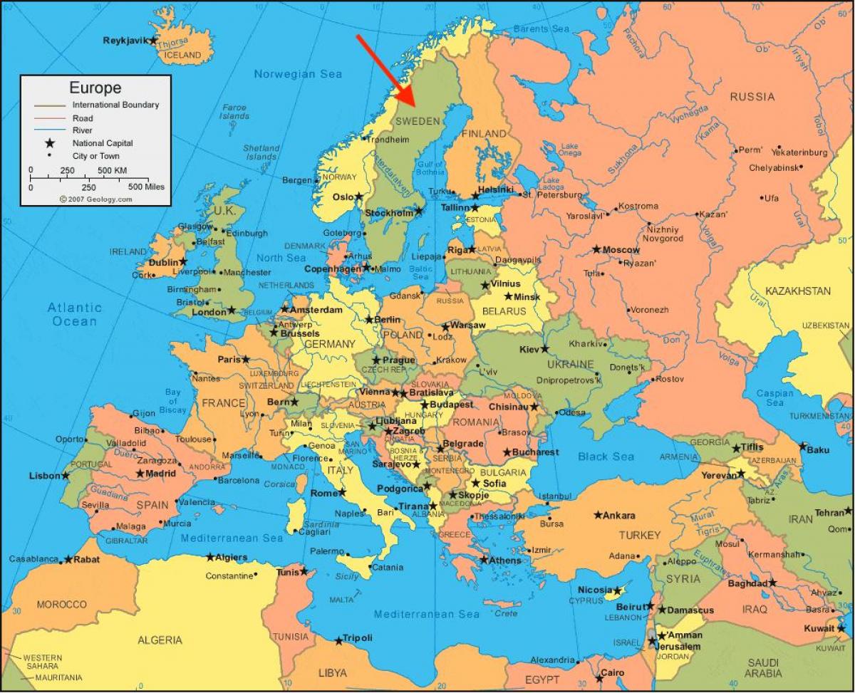 موقع السويد على خريطة شمال أوروبا